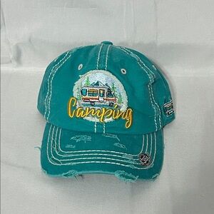 Teal Cotton Adjustable “Camping” Hat Factory Distressed By 4350 District